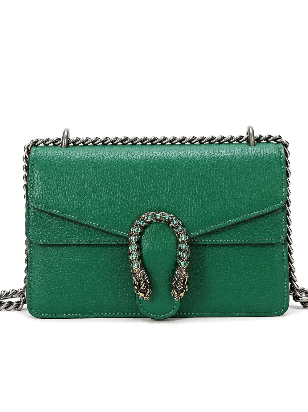 Tiffany & Fred Paris Crested Dragon Emerald Green Leather Bag Silver Chain NWT - Picture 15 of 16